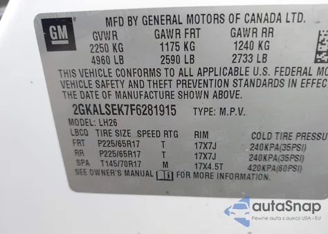 2015 GMC Terrain Slt-1 z USA, uszkodzony, nr VIN 2GKALSEK7F6281915